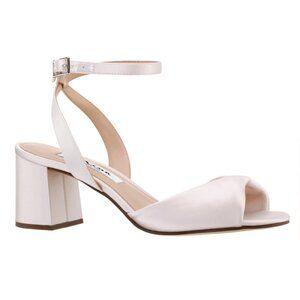 NINA NIGELLA IVORY SATIN MID-HEEL BLOCK SANDAL 8.5M